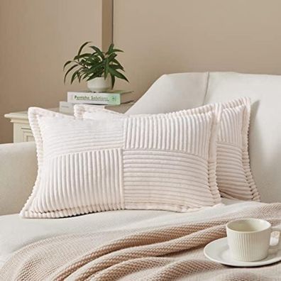 Topfinel Kissenbezug 30x50 cm Creme 2er Set Kordsamt Sofakissen Couchkissen