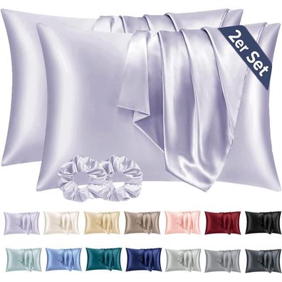 Vielit 2er Set Satin Kissenbezug 50x70 Lila - Weich, hautfreundlich, inkl. 2