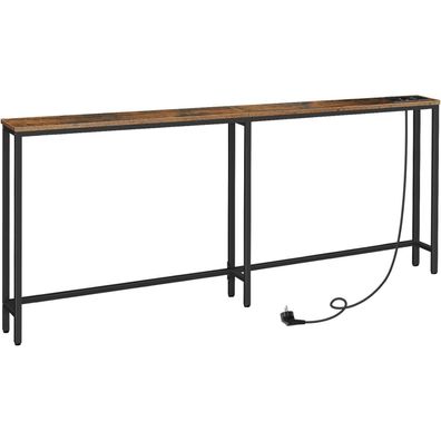 HOOBRO Schmaler Konsolentisch mit Steckdosenleiste & USB-Anschlüssen, 200x15x80