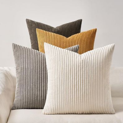 Topfinel 4er Set Kordsamt Kissenbezüge 60x60 cm Braun, Farbverlauf, flauschig
