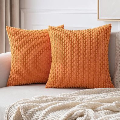 MIULEE Kordsamt Kissenbezüge Dekorativ 2er Set 45x45 cm Orange Weicher