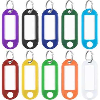 Uniclife 100 Stück robuste Kunststoff-Schlüsselanhänger in 10 Farben, 5 cm, mit