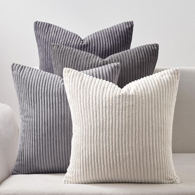 Topfinel 4er Set Kissenbezug 45x45 cm grau Kordsamt, flauschig, Farbverlauf