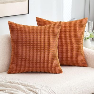 MIULEE 2er Set Kissenbezüge 50x50 cm Karamell Kordsamt Sofakissen für