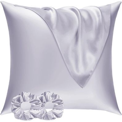 Vielit Satin Kissenbezug 65x65 cm (2er Set) mit 2 Haargummis - Lila