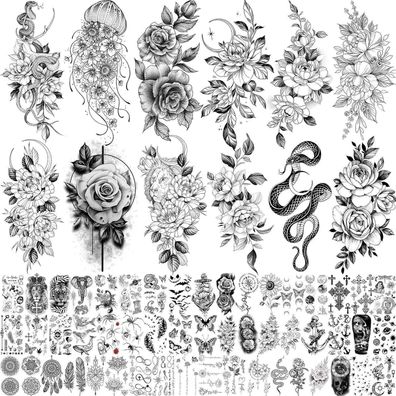 Bilizar 64 Blatt Temporäre Tattoos für Frauen und Mädchen - Langlebig