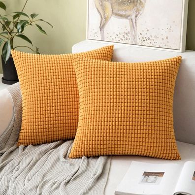 MIULEE Kissenbezug 40x40 cm Orange, 2er Set Kordsamt Sofakissen für Wohnzimmer