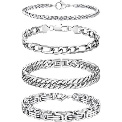 LOCCY Herren Armband Set, 4 Stück Edelstahl Armbänder, Panzerkette Königskette