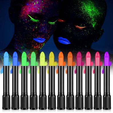 AOOWU UV Bodypainting Set, 12 Farben Neon Schminkstifte, Waschbar, Face Paint