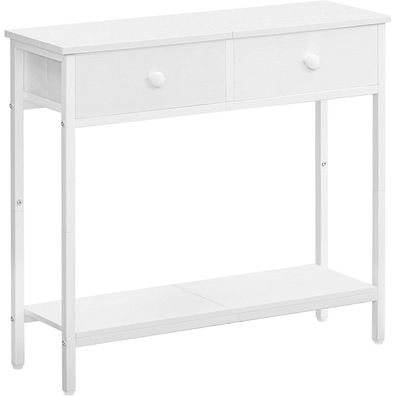 HOOBRO Konsolentisch schmal 75 cm mit 2 Stoffschubladen, weißer Beistelltisch