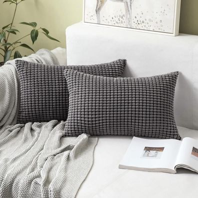 MIULEE Kissenbezug 40x60 cm Grau, 2er Set Kordsamt Dekokissen für Sofa und