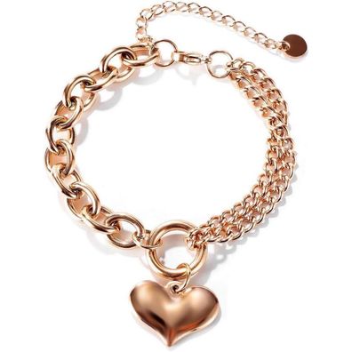 OSTAN Damen Armband Edelstahl mit Herz Anhänger - Silber oder Roségold