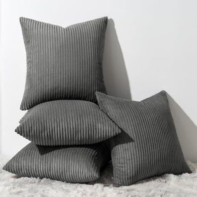 Topfinel Kissenbezug 60x60 cm Dunkel Grau 4er Set Kordsamt Kissenhülle