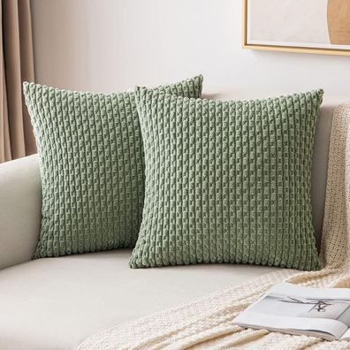 MIULEE Kordsamt Kissenbezug 2er Set 45x45 cm Grasgrün, weich und dekorativ für