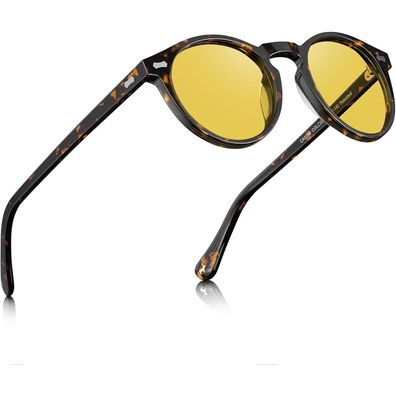 CARFIA Runde Damen Sonnenbrille mit Schildpatt Rahmen und gelben Gläsern - 100