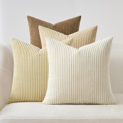 Topfinel Kissenbezug 40x40 cm Beige 4er Set Kordsamt Farbverlauf