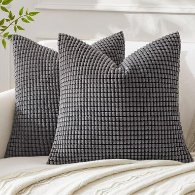 MIULEE Kissenbezug 65x65 cm Grau Kordsamt Quadratisch 2er Set Weich für