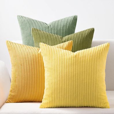 Topfinel 4er Set Samt Kissenbezug 45x45 cm, Gelbgrün - Weiche und pflegeleichte