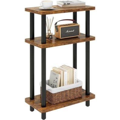 IBUYKE Schmaler 3-stufiger Beistelltisch mit Ablagefach, 40x18x62,5cm, Braun