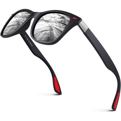 GQUEEN Polarisierte Sonnenbrille Herren Damen Rechteckig Matt Schwarz Silber