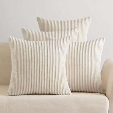 EMEMA Kissenbezug 40x40 cm (4er Set) aus Kordsamt in Creme, Dekokissen für Sofa