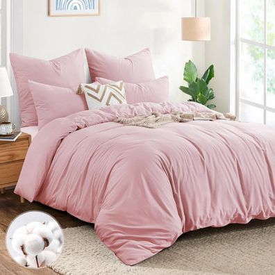 Aisbo Bettwäsche 200x220 cm Baumwolle Rosa 3-teiliges Set mit 2 Kissenbezügen