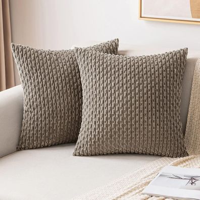 MIULEE Kordsamt Kissenbezug 2er Set 50x50 cm Braun - Weiche Dekokissen für Sofa