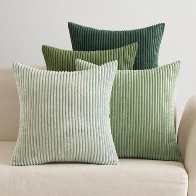 EMEMA Kissenbezüge 45x45 cm, 4er Set Kordsamt, Salbeigrün Serie, Dekokissen für