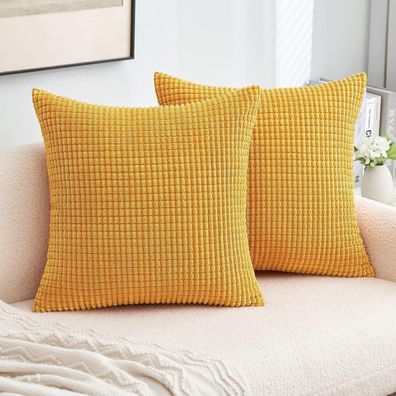 MIULEE 2er Set Kissenbezüge 40x40 cm Kurkuma Kordsamt Dekokissen für Sofa und