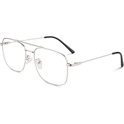 GQUEEN Pilot Brille ohne Stärke, Retro Metallrahmen Silber, UV400 Schutz