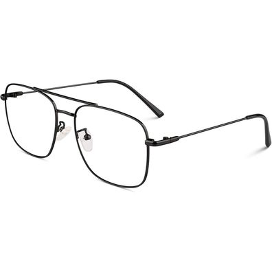 GQUEEN Pilot Brille ohne Stärke Damen Herren Retro Metallrahmen UV400 Schwarz
