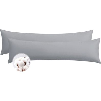 Aisbo Seitenschläferkissen Bezug 40 x 145 cm, 2er Set Baumwolle Hellgrau mit