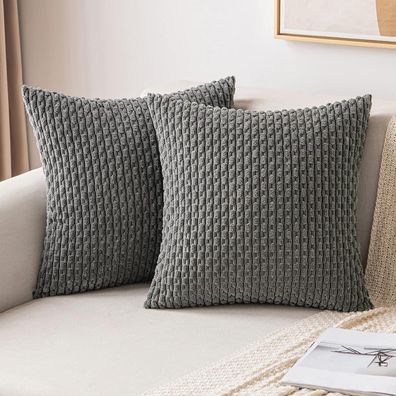 MIULEE Kordsamt Kissenbezüge 2er Set 45x45 cm Dunkelgrau - Weiche Deko für Sofa