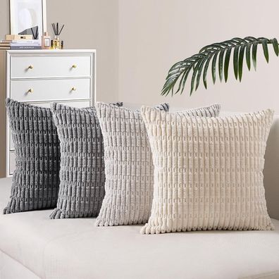 Topfinel Kissenbezug 50x50cm Kordsamt 4er Set Beigegrau, Dekokissenbezug für