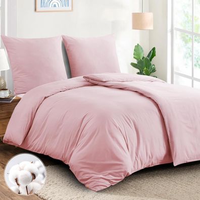 Aisbo Bettwäsche 135x200 cm Baumwolle 4-teilig Rosa - Bettbezug 2er Set mit 2