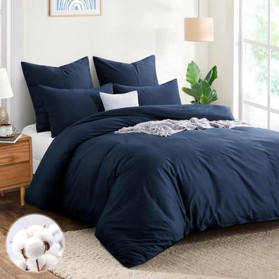 Aisbo Bettwäsche 220x240 cm Baumwolle Blau, 3-teiliges Set mit 2 Kissenbezügen