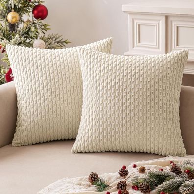 MIULEE 2er Set Kissenbezüge aus Kordsamt, 45x45 cm, Cremeweiß, für Sofa und