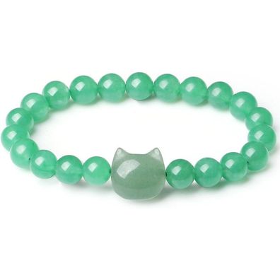 Xiannvxi Damen Katzen Armband aus 8mm Grün Aventurin Perlen - Glücksbringer
