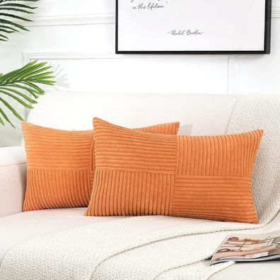 FDTERN 2er Set Kordsamt Kissenbezüge 30x50cm Orange - Weich, Modern, Boho
