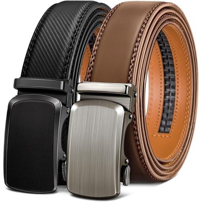 Kemisant Herren Ledergürtel 2er Pack: Automatik Ratsche, Verstellbar 35mm