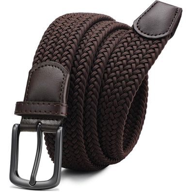 Chaoren Elastischer Stretch Gürtel Herren, 35mm Flechtgürtel ohne Löcher, Braun
