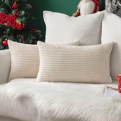 MIULEE 2er Set Kissenbezüge 40x80 cm Beige, Kord Kissenhülle mit Verstecktem