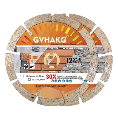 GVHAKG Diamant Trennscheibe 125 mm, Segmentiert für Beton, Granit, Stein