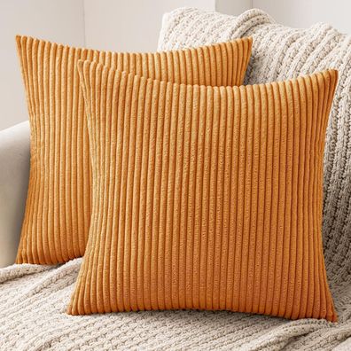MIULEE 2er Set Kissenbezüge aus Cord, 50x50cm, Gebranntes Orange
