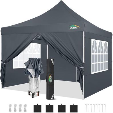 COBIZI Faltpavillon Grau 3x3m mit 4 Seitenteilen - Komplettes Set