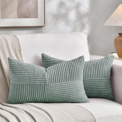 FDTERN 2er Set Graublau Kordsamt Kissenbezüge 50x70CM - Weich, Modern, Boho