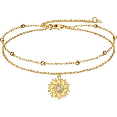 VONALA 925 Sterling Silber Fußkettchen mit Gänseblümchen, Böses Auge