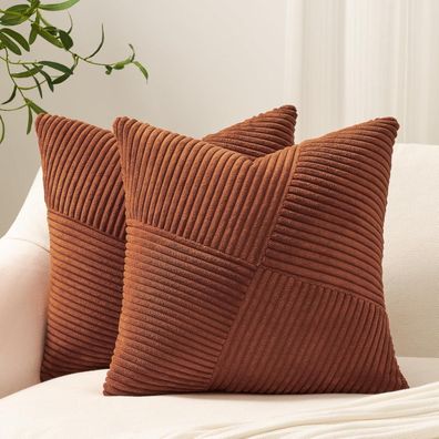 Topfinel Kissenbezug 45x45 cm Herbst Karamell Orange Rost 2er Set Cord Streifen