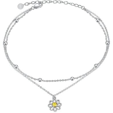 VONALA 925 Sterling Silber Fußkettchen mit Gänseblümchen, Böses Auge