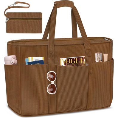 TEUEN Große Strandtasche XXL mit Reißverschluss, 45L aus Cord, ideal für